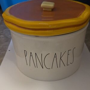 Rae Dunn Pancakes Canister with Yellow Rim and Brown Lid